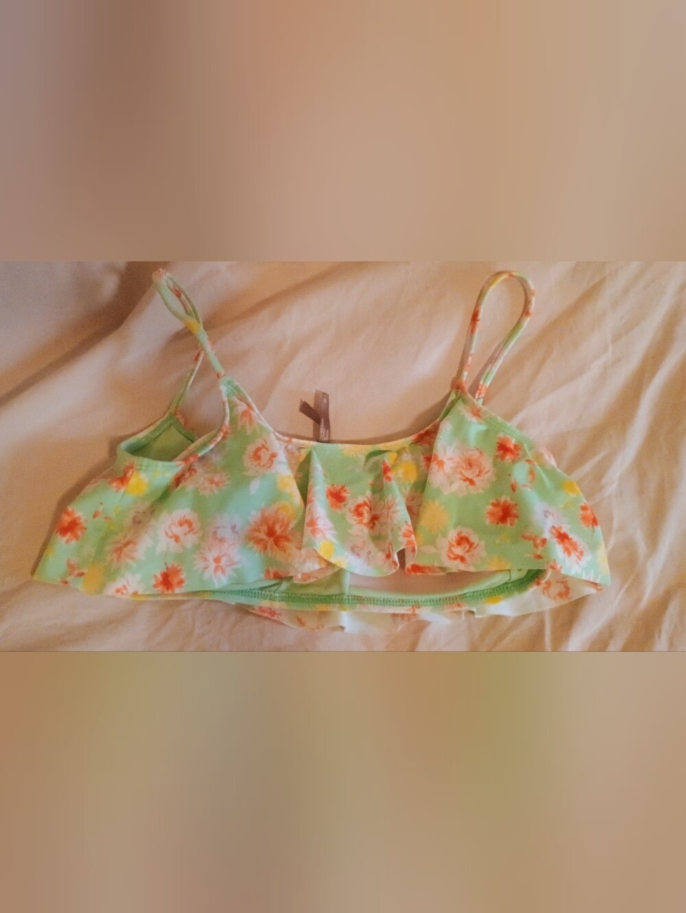 Victoria's Secret Mint Floral Ruffle Bikini Top with Coral Accents